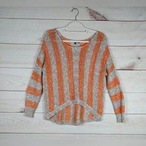 Love Julian 1X Sweater Woman’s Grey Orange Sequins High Low Long Sleeve.